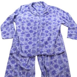 Hotel Spa Collection Womens 3XL Purple Fleece Floral Polka Dot Pajama Set 2pc